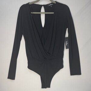 Lulus Black Long Sleeve Surplice Bodysuit